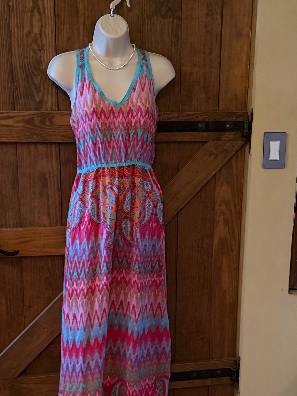 Tolani Orange Floral Silk Maxi Dress with Pink and Teal Accents